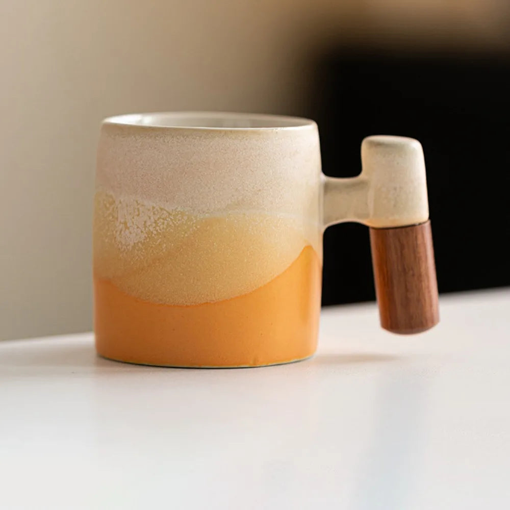 Caneca de café cerâmica criativa alça de madeira micro-ondas máquina de lavar louça segura xícara de café artesanal 70ml caneca de porcelana leite cacau chá quente