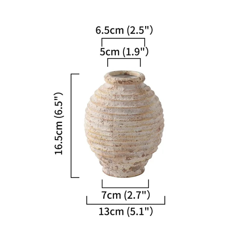 Vaso de cerâmica de barro áspero para decoração de quarto, vasos nostálgicos retrô, estilo vintage artesanal, decoração de casa, 21,5 cm