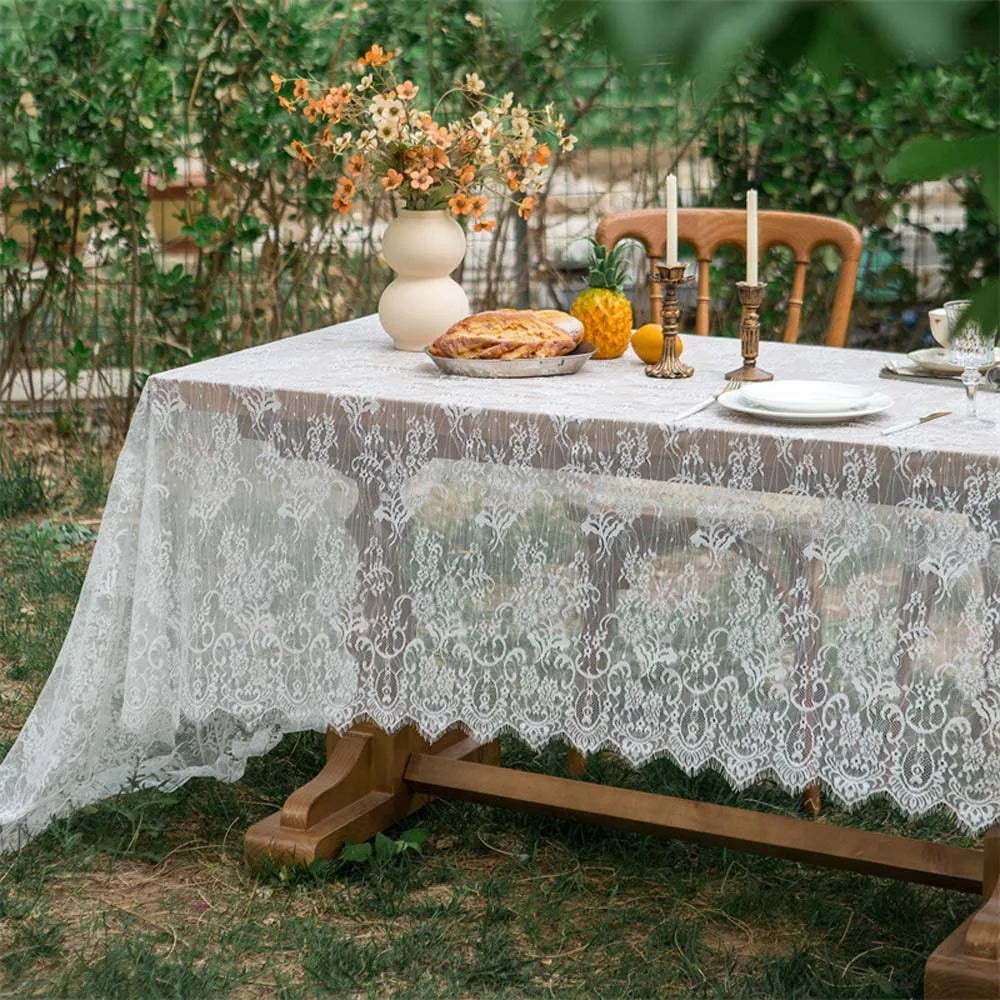 Toalha de mesa retangular de renda, toalha de mesa para casamento, festa de aniversário, eventos, banquete, jantar em casa, toalhas de mesa brancas