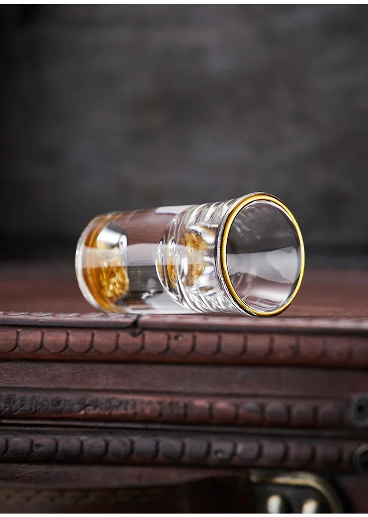 Folha de ouro baijiu copo dispensador de vinho conjunto doméstico pequeno copo de vinho copo de vinho pote de vinho jinshan bala copo caixa de presente