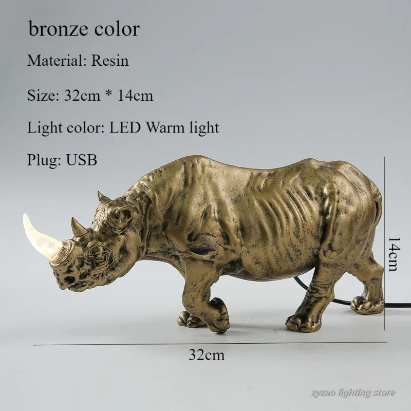 Rinoceronte atmosfera luzes ornamentos de mesa artesanato em forma de animal decorações dormir luzes da noite rinoceronte lâmpada chão