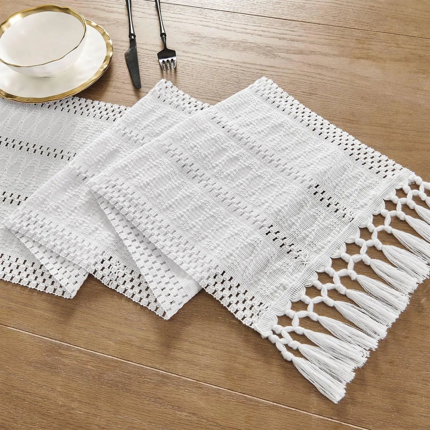 Corredor de mesa boho, corredor de mesa rústico macrame com borlas para casamento, hotel, fazenda, banquete, evento, decoração de jantar