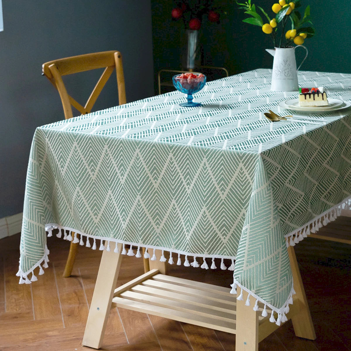 Toalha de mesa boho, algodão, linho, retângulo, lavável, resistente a rugas, para jantar, festa, capa decorativa