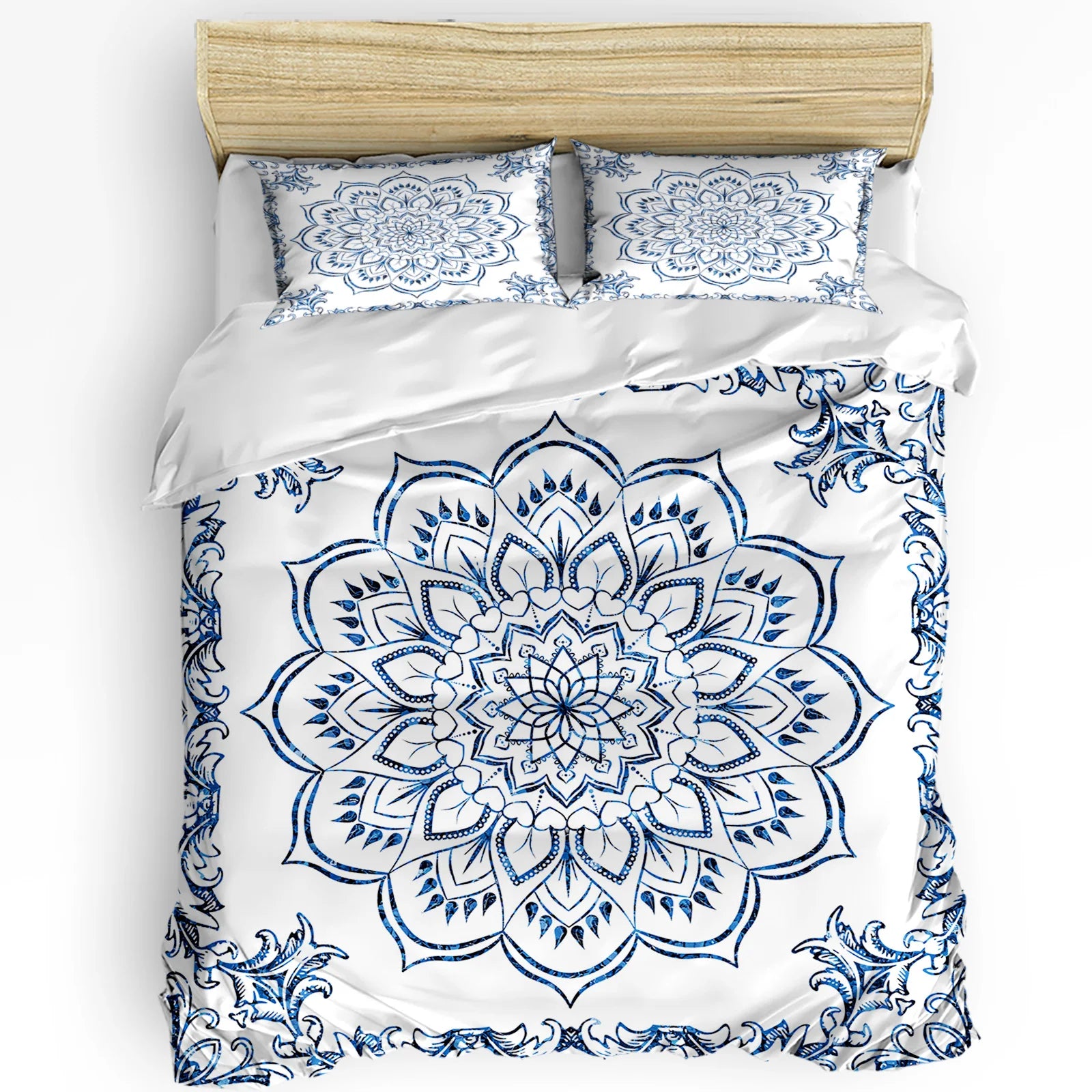 Conjunto de Cama Mandala Azul Boêmio Elegante - Casa Ornato