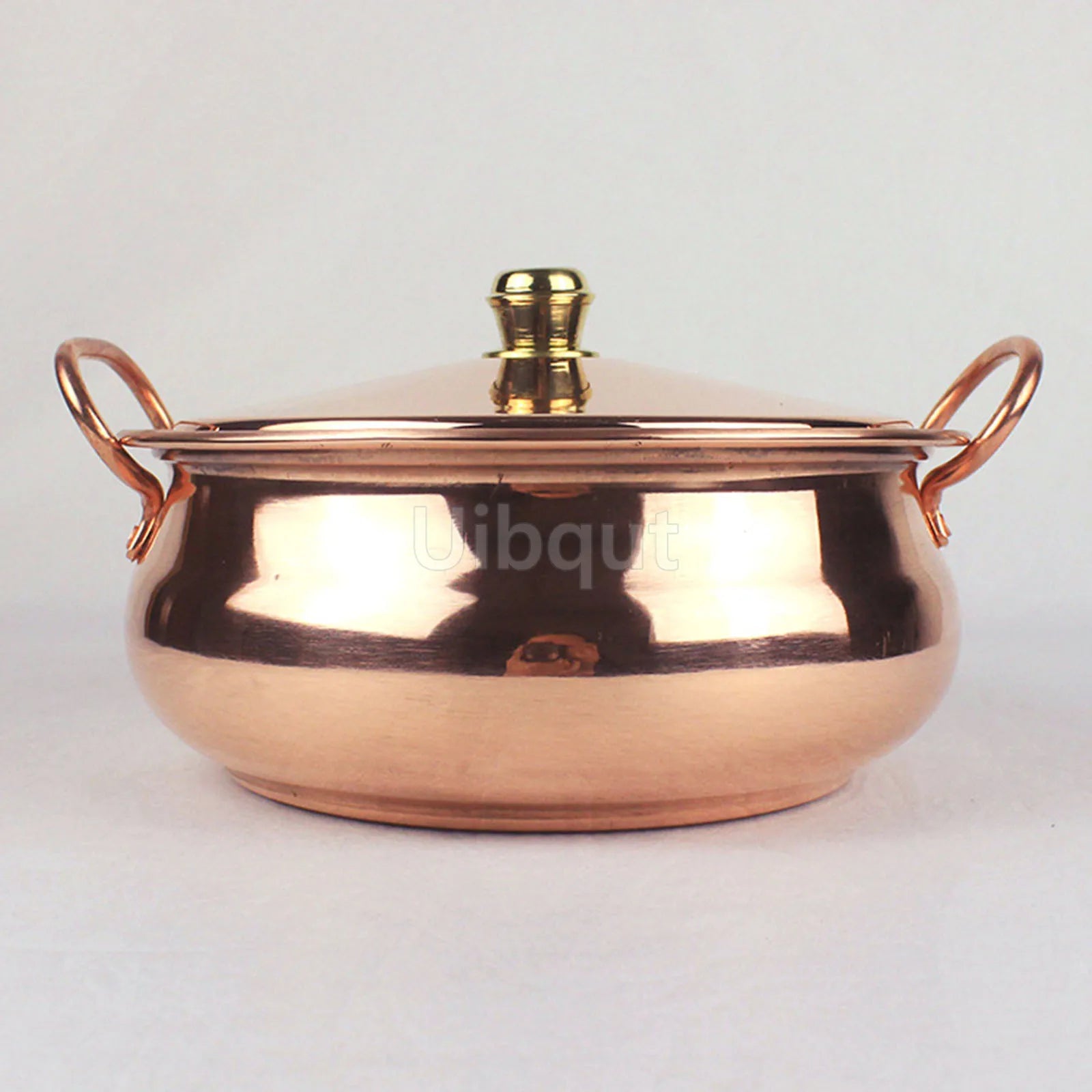 Panela de cobre puro de 18cm/20cm/22cm/24cm, panela binaural artesanal doméstica, compatível com fogões a gás de indução, panelas com tampa