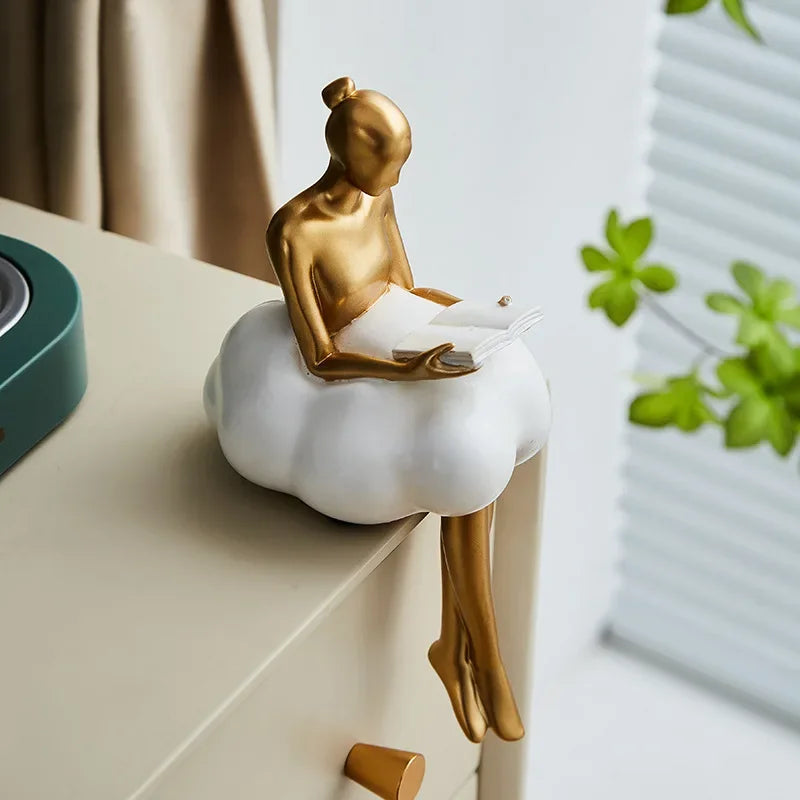 Nuvem menina escultura arte abstrata figura estátua, decoração de mesa moderna, decoração do quarto de luxo, design estético estatueta artesanato