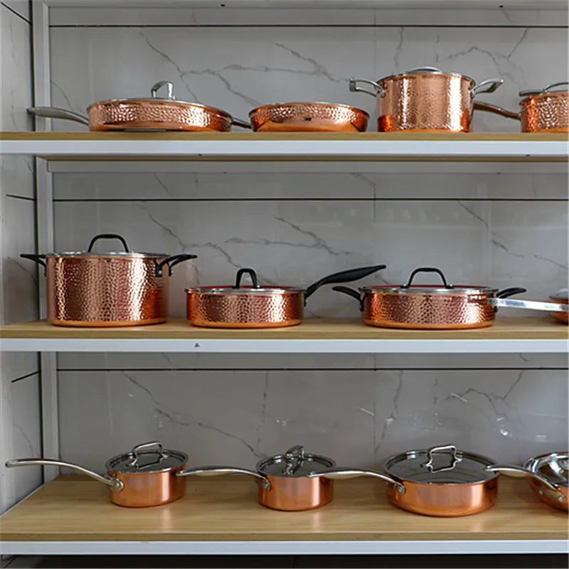 Conjunto de Panelas Marteladas em Cobre e Aço Inoxidável - Casa Ornato