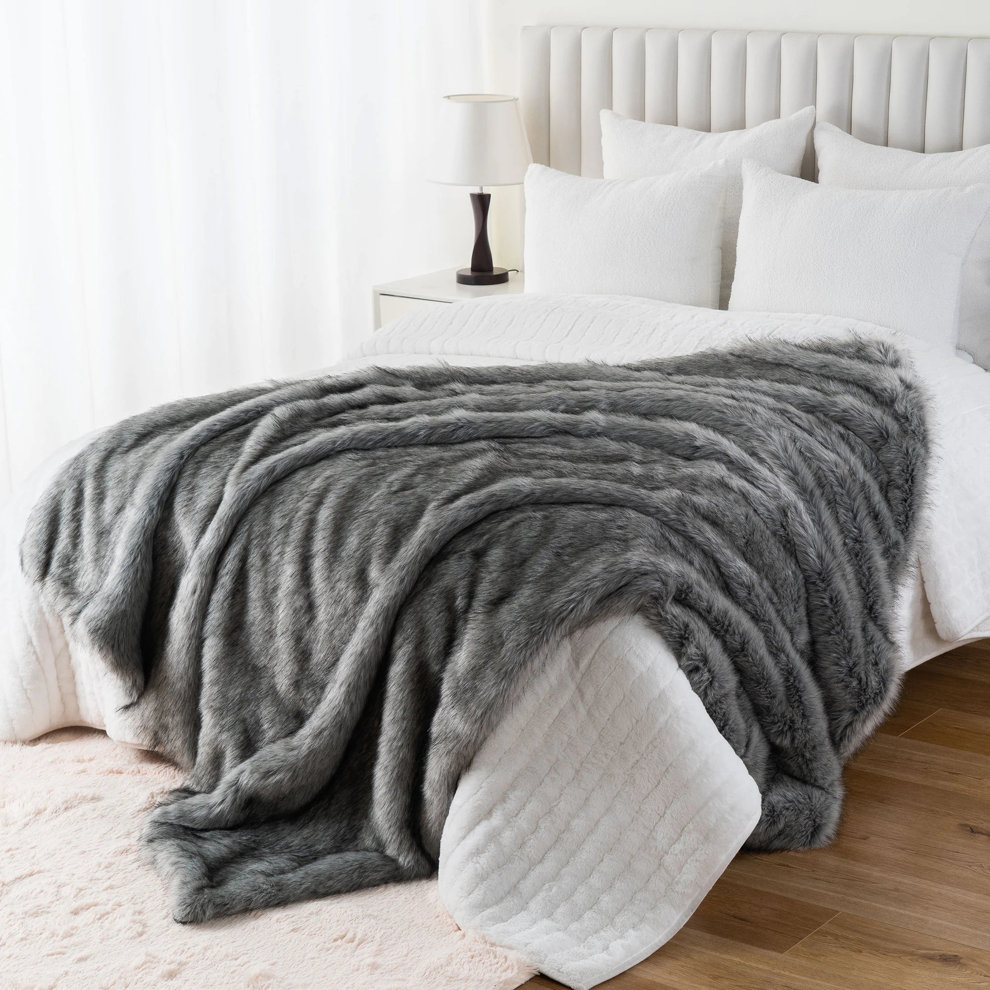 Battilo cobertor de pele sintética xadrez lance para sofá luxo pele de raposa lance cobertor inverno quente fofo cobertores macios colcha na cama