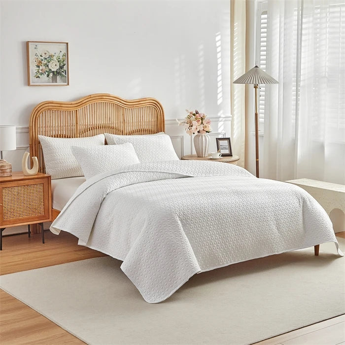 Colcha com 2 Fronhas - Acolchoada de Luxo em Poliéster Branco Imaculado - Casa Ornato