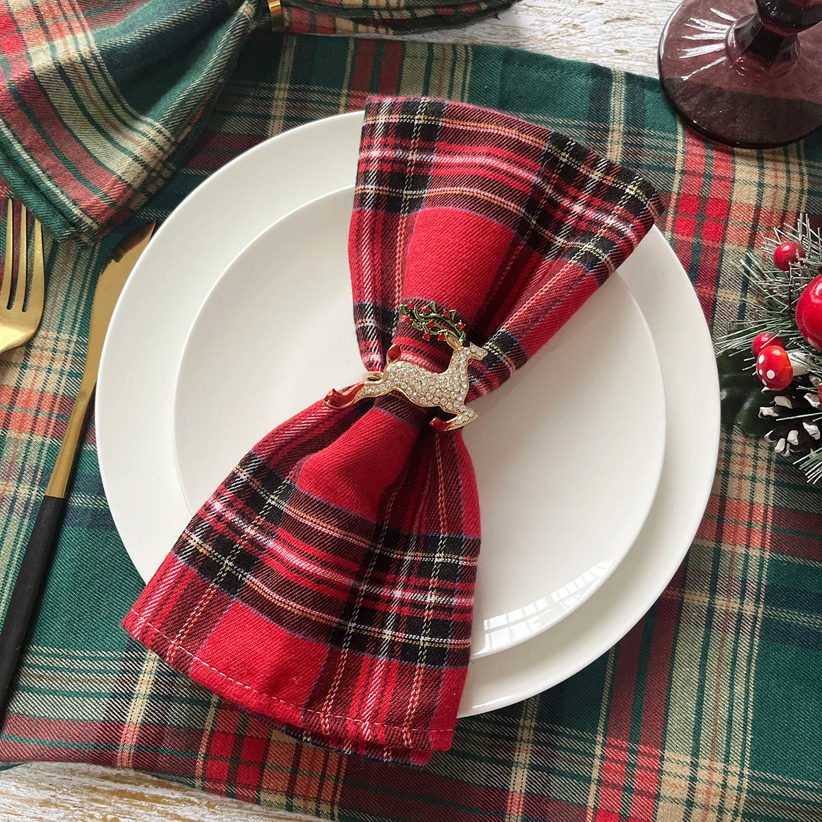 12 pçs natal vermelho verde pano guardanapos escocês tartan xadrez placemats ano novo natal decorativo festivo festa em casa decoração de mesa