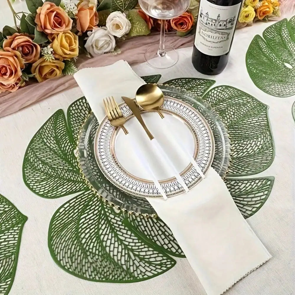 Placemats Folha Verde em Vinil para Decoração de Mesa - 4 Peças - Casa Ornato