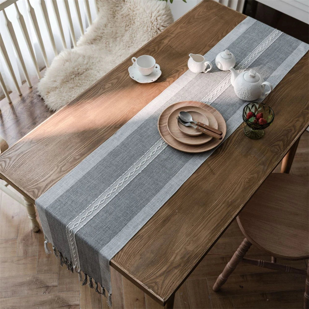 Corredor de mesa verde nórdico jacquard geométrico bandeira de mesa franja chá país toalha de mesa corredores para mesa de jantar capa decoração