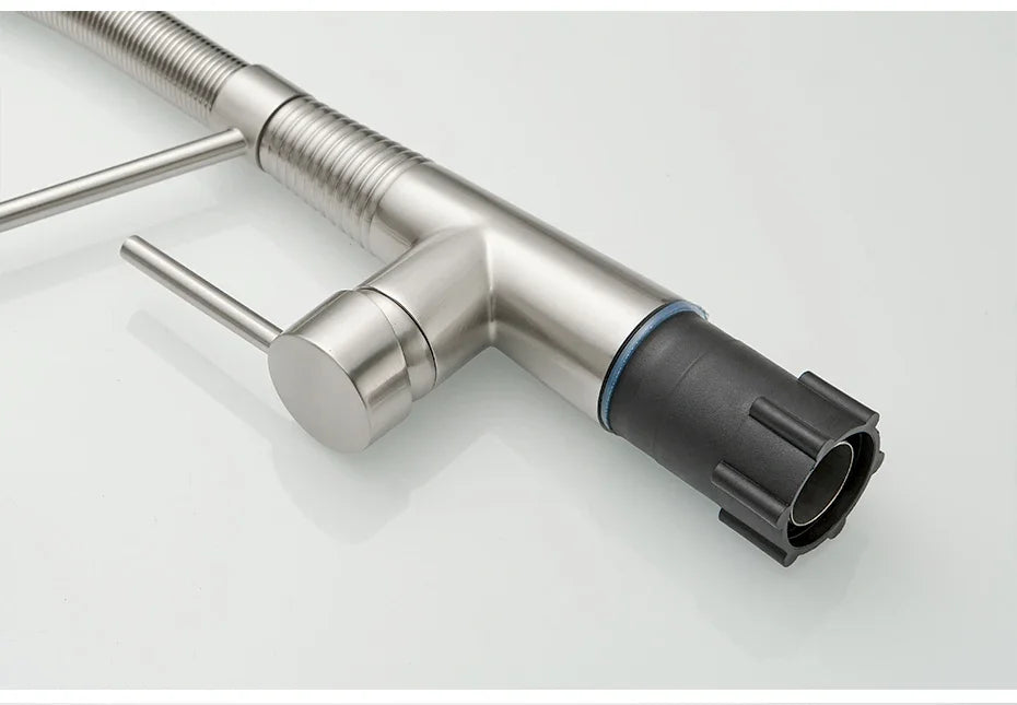 Torneiras de cozinha escova torneiras de bronze para pia da cozinha única alavanca puxar para baixo primavera bico misturadores torneira guindaste água quente e fria 9009