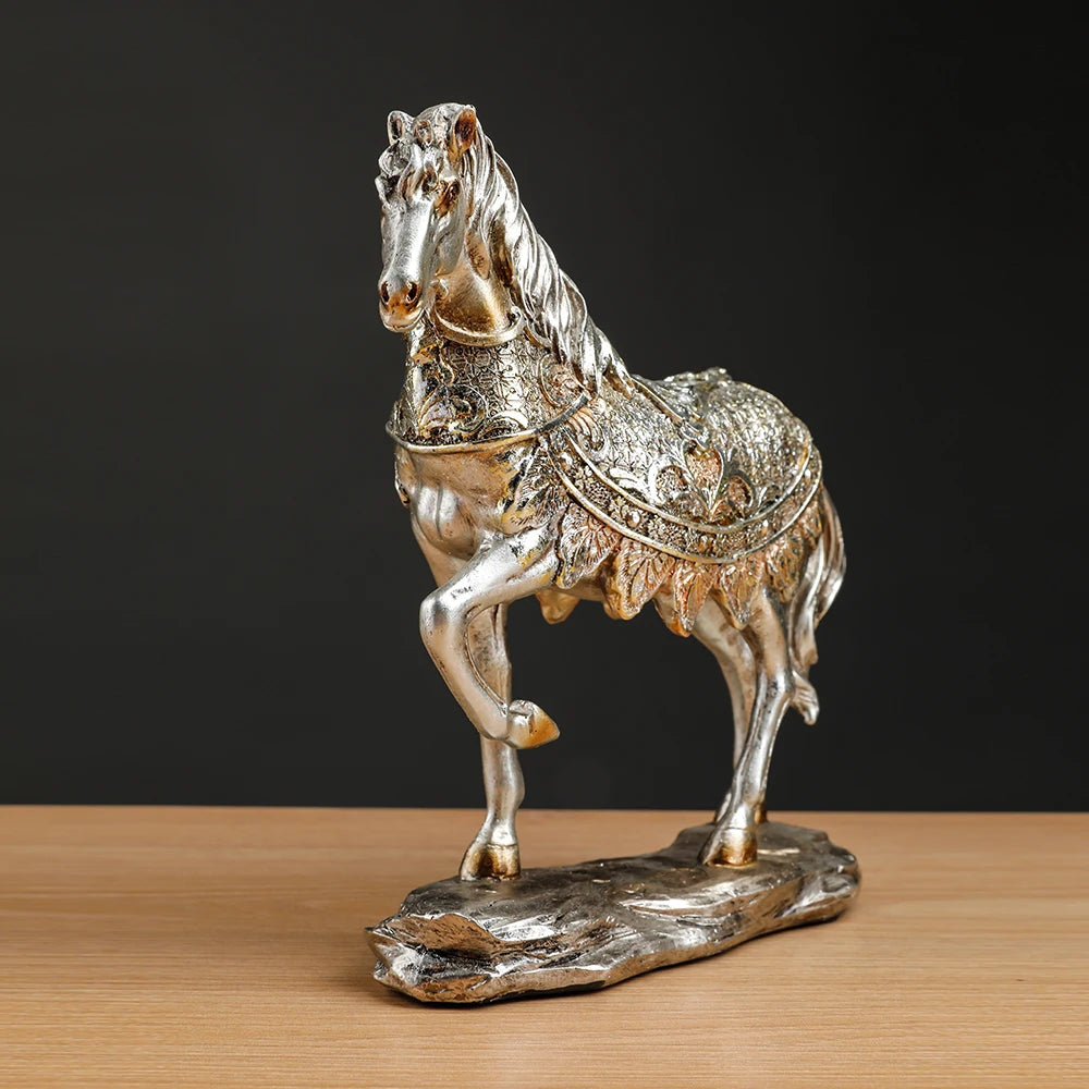 Estátua do cavalo da resina para a decoração home, arte da escultura, ornamento nórdico, sala, quarto, secretária, mobília luxuosa