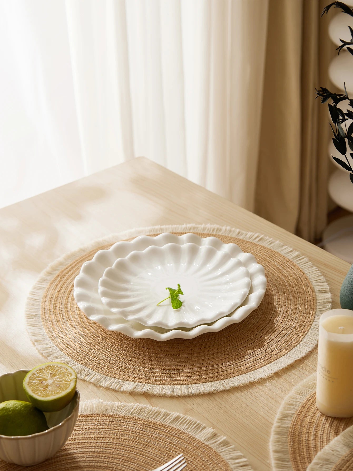 4 pçs/set venda quente franja eco-friendly casa antiderrapante estilo morden mesa tecido placemats poliéster tapete redondo