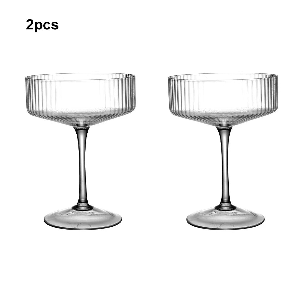 2 pçs vintage com nervuras cocktail vidro martini alta xícara plana transparente sorvete sobremesa margarita vidro