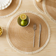 4 pçs/set venda quente franja eco-friendly casa antiderrapante estilo morden mesa tecido placemats poliéster tapete redondo