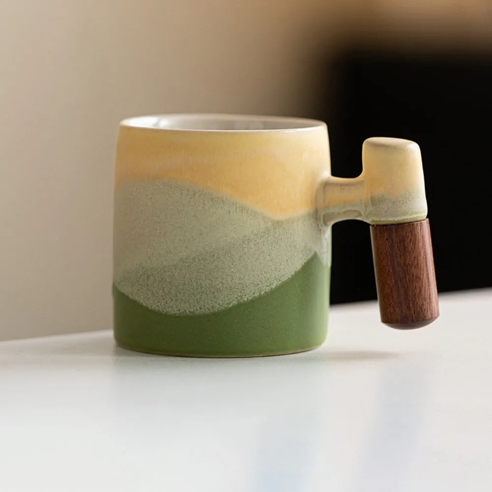 Caneca de café cerâmica criativa alça de madeira micro-ondas máquina de lavar louça segura xícara de café artesanal 70ml caneca de porcelana leite cacau chá quente