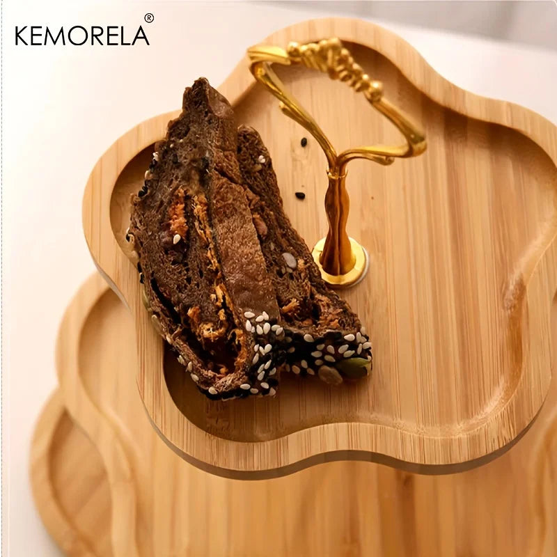 KEMORELA-Cesta De Frutas Secas, Estilo Flor, Prato De Madeira, Prato De Lanche, Doces, Sobremesa, Suporte De Bolo, Display, 3 Camadas, 2 Camadas