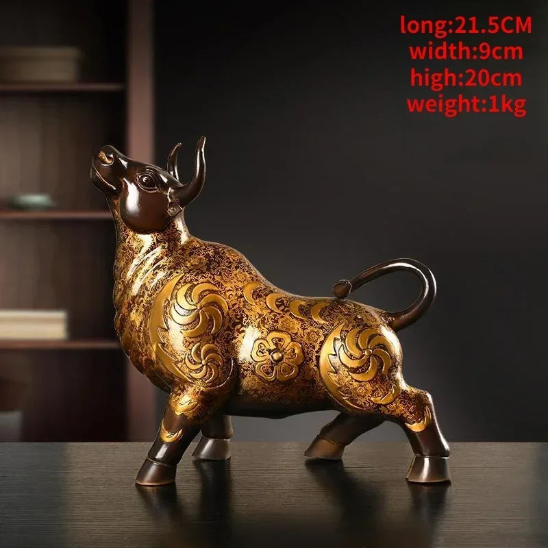 Feng Shui Ornamento de vaca animal de cobre de alta qualidade pintado decoração de mesa para escritório doméstico