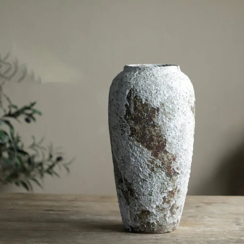 Denique vaso de flores de cerâmica rústica, vaso de chão vintage, decoração de fazenda, vasos grandes, sala de estar, entrada, mesa central (A)
