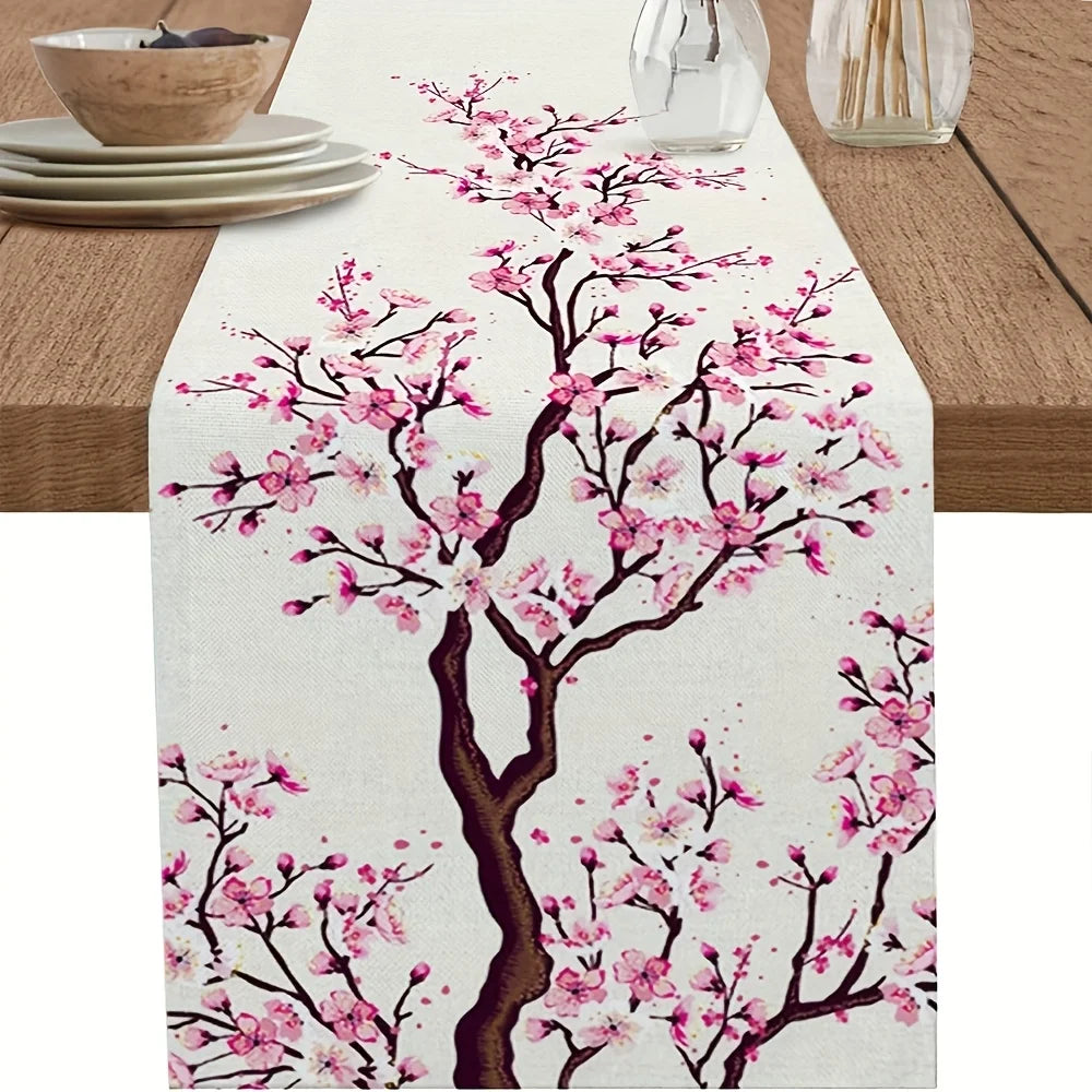 Primavera flor de cerejeira impresso linho corredor de mesa festa de férias decoração verão rosa sakura árvore corredores de mesa decoração de mesa de jantar