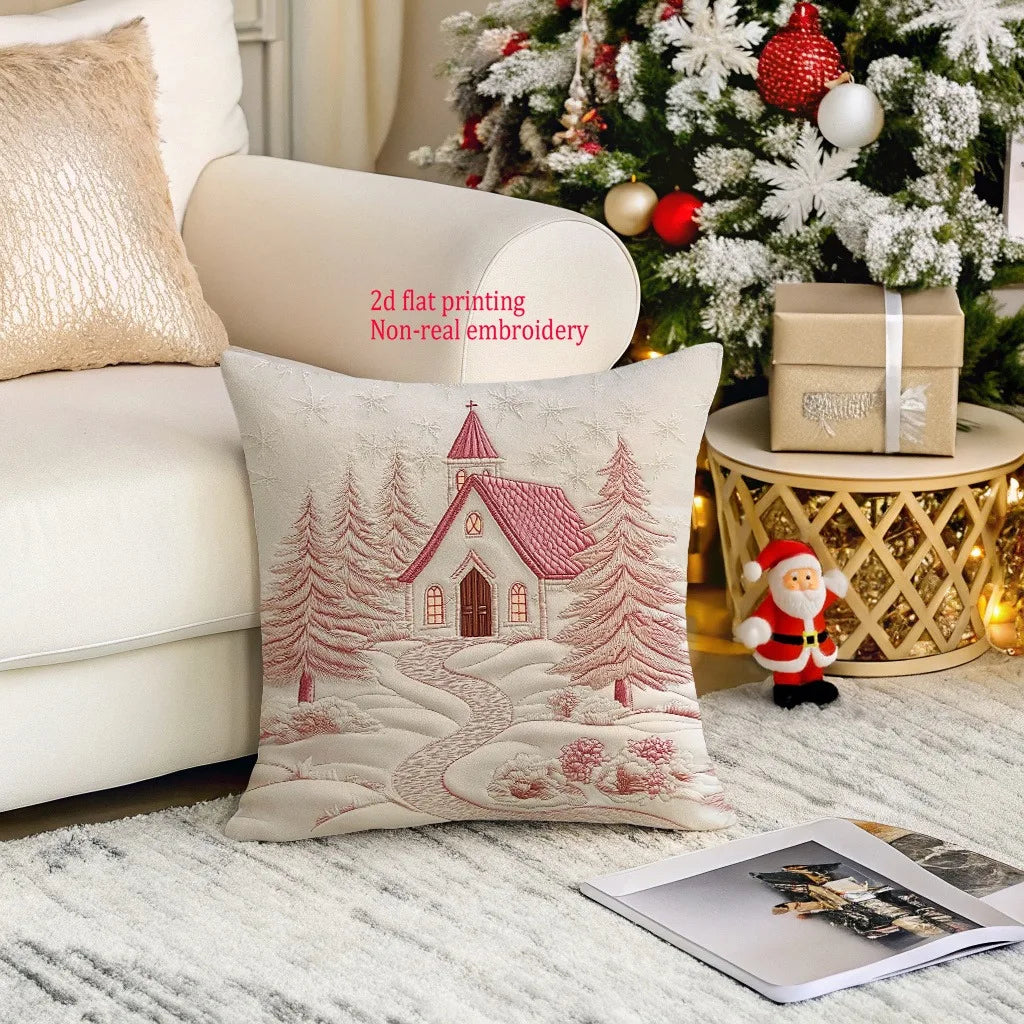 Fronhas com padrão de casa de árvore de Natal: decoração festiva impressa plana 2D para noites aconchegantes capa de almofada de sofá, decoração de casa