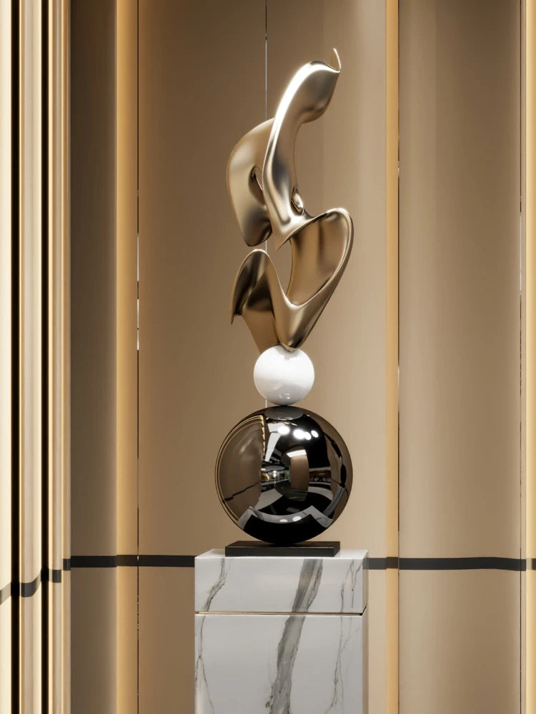 Escultura Abstrata de Luxo em Ouro e Prata - Casa Ornato