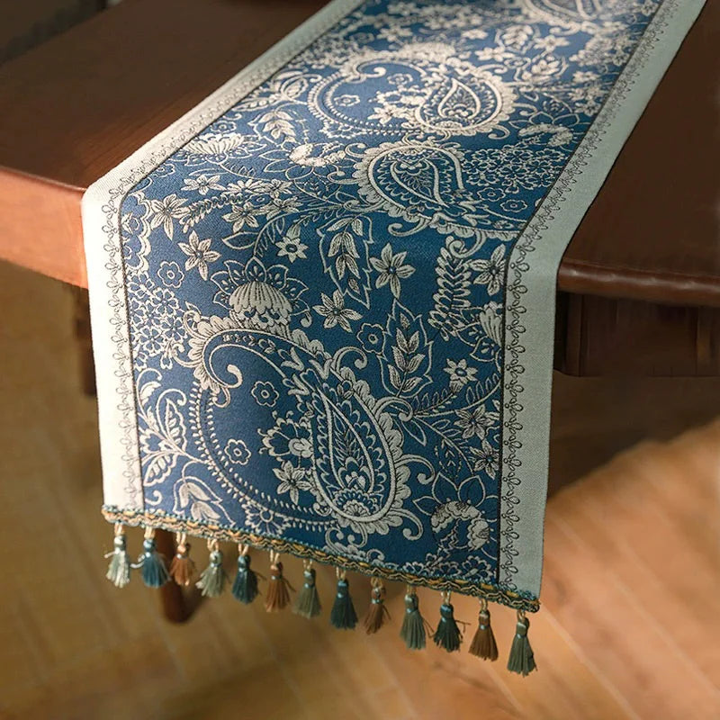 Corredor de mesa de linho elegante de designer, corredores de mesa coloridos com padrão de flores silvestres para mesas de jantar, decoração