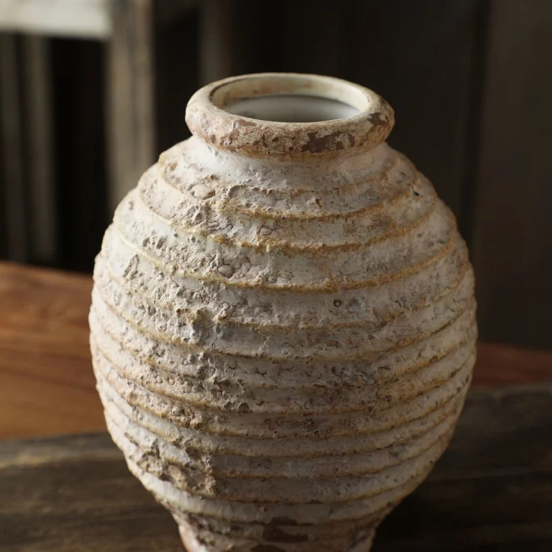 Vaso de cerâmica de barro áspero para decoração de quarto, vasos nostálgicos retrô, estilo vintage artesanal, decoração de casa, 21,5 cm