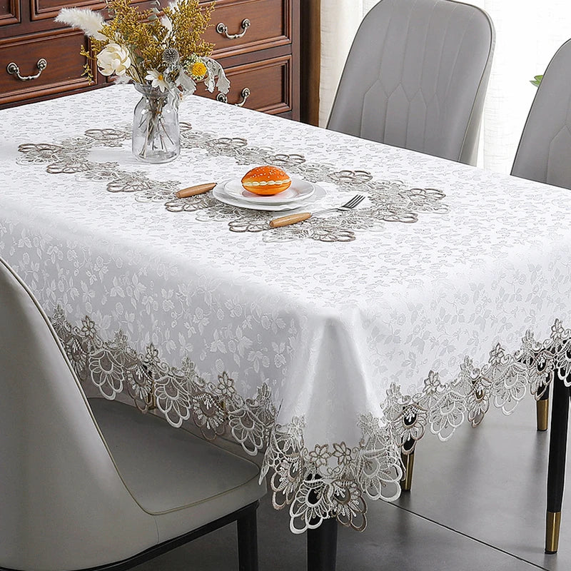 Toalha de mesa bordada de renda batilo, branca, floral, retangular, à prova d'água, para mesa de jantar, festa de casamento, casa