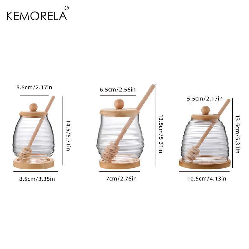 Kemorela tanque de vidro em forma de favo de mel, ferramentas de cozinha, recipiente de armazenamento de mel com cazo e tampa, garrafa de mel para festa de casamento, jantar