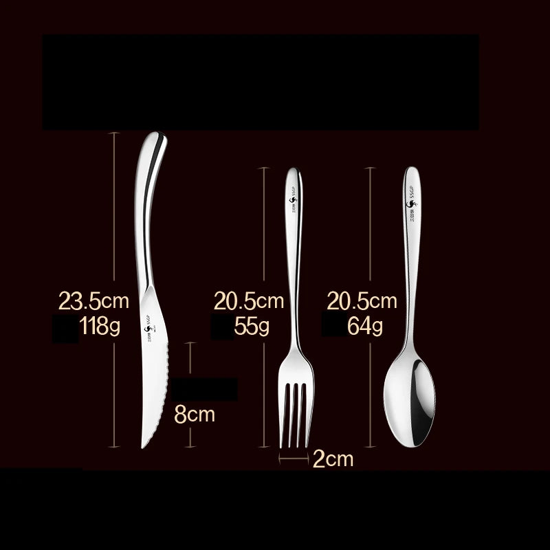 Aço inoxidável Bife Talheres, Facas e Colher e Fork Set, Talheres Clássica, Talheres, Presente da família, Certificado LFGB, 316, 4 Pcs