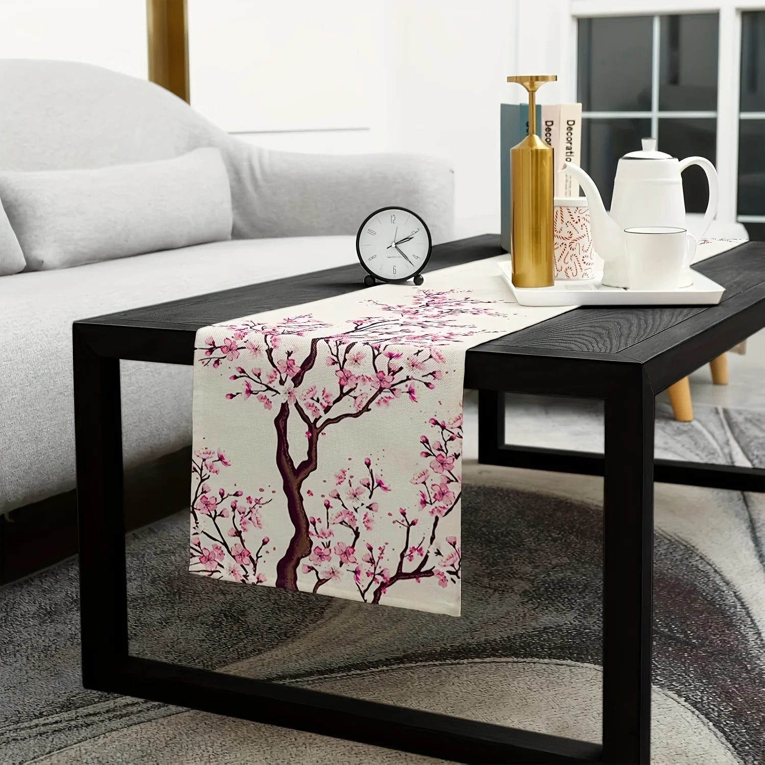 Primavera flor de cerejeira impresso linho corredor de mesa festa de férias decoração verão rosa sakura árvore corredores de mesa decoração de mesa de jantar