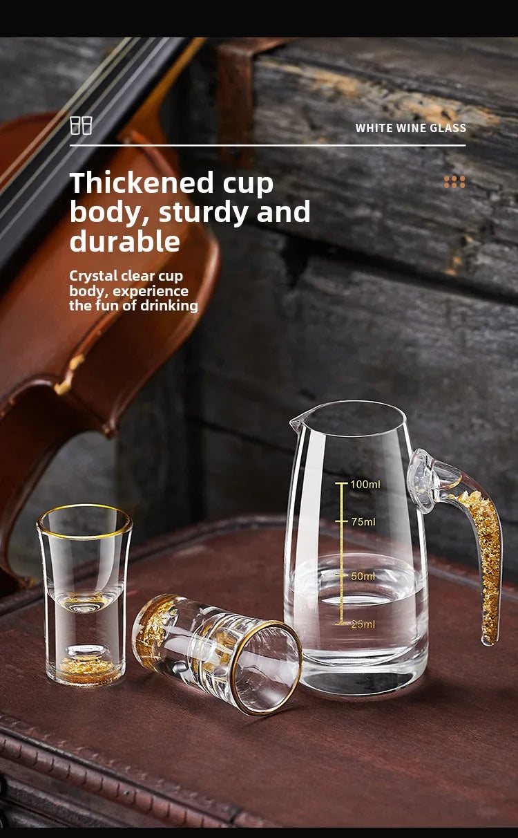 Folha de ouro baijiu copo dispensador de vinho conjunto doméstico pequeno copo de vinho copo de vinho pote de vinho jinshan bala copo caixa de presente