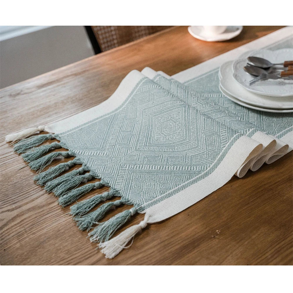 Corredor de mesa verde nórdico jacquard geométrico bandeira de mesa franja chá país toalha de mesa corredores para mesa de jantar capa decoração