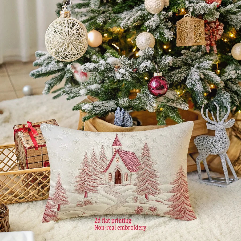 Fronhas com padrão de casa de árvore de Natal: decoração festiva impressa plana 2D para noites aconchegantes capa de almofada de sofá, decoração de casa