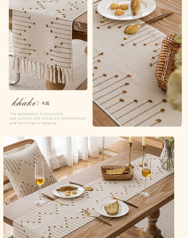 Corredor de Mesa Elegância Boho em Algodão Natural com Borlas - Casa Ornato