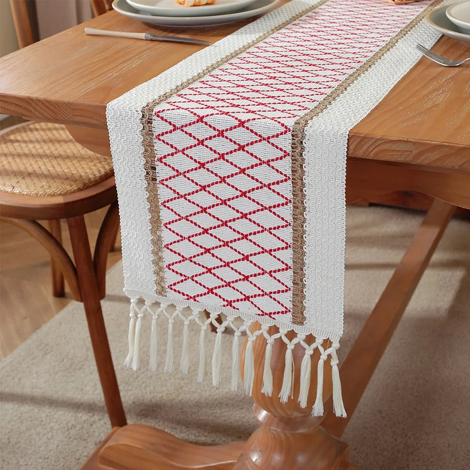 Passarela de Mesa Boho Outono com Borlas em Algodão - Casa Ornato
