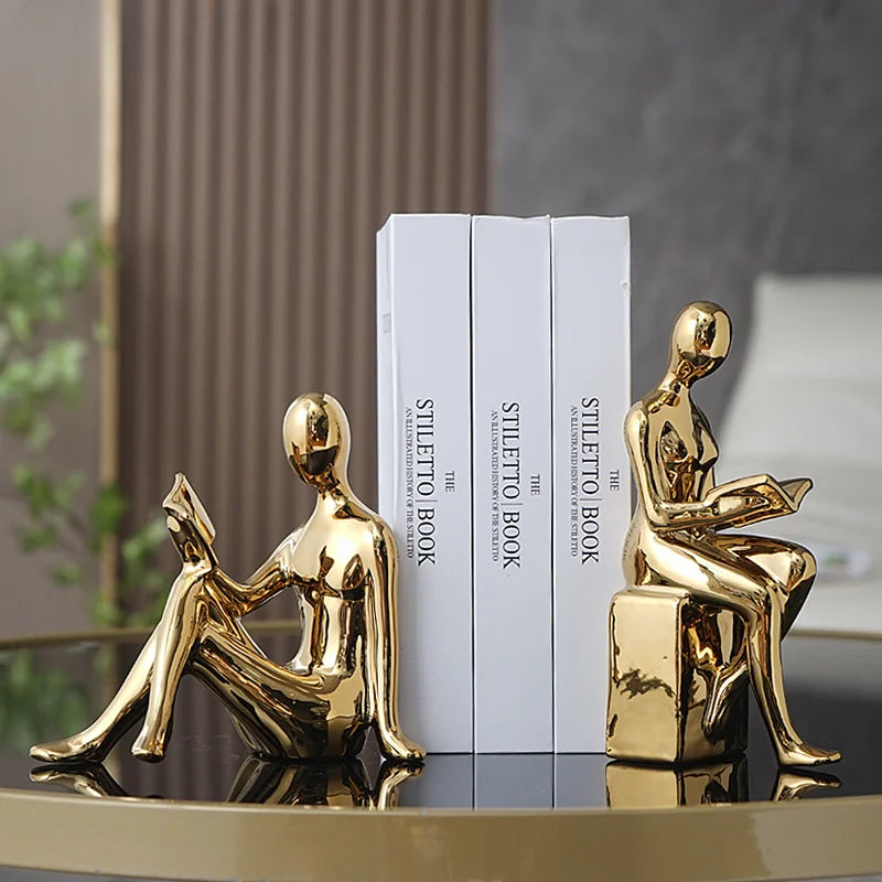 Moderno 1 conjunto/2 pçs cerâmica menina figura livro blockbook prateleira rolha titular estante casa desktop sala de estudo ornamento escultura