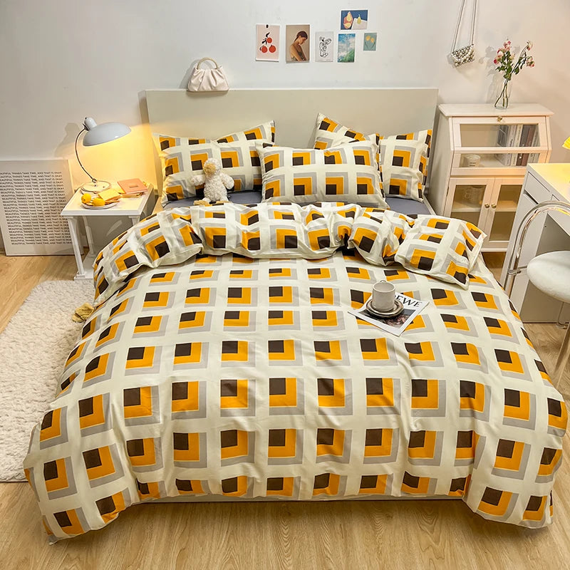 Conjunto de capa de edredom com padrão de linhas abstratas, conjunto de cama geométrica moderna, 100% algodão, capa de edredom amigável à pele com 2 fronhas