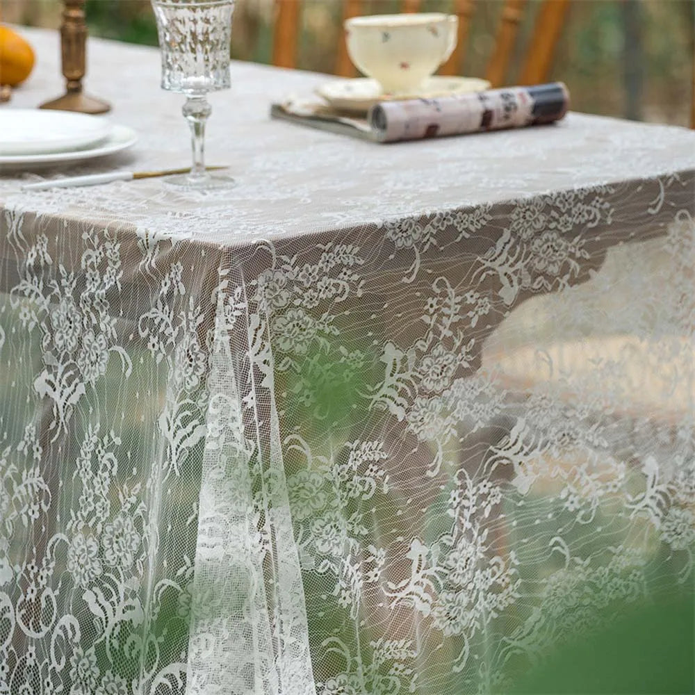 Toalha de mesa retangular de renda, toalha de mesa para casamento, festa de aniversário, eventos, banquete, jantar em casa, toalhas de mesa brancas