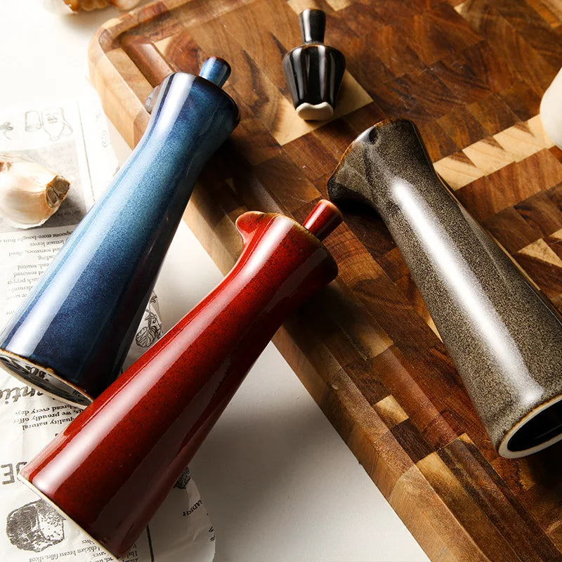 Garrafa de tempero de cerâmica pote de óleo garrafa de molho de soja pote de especiarias pote de vinagre caixa de tempero suprimentos de cozinha ferramentas de especiarias