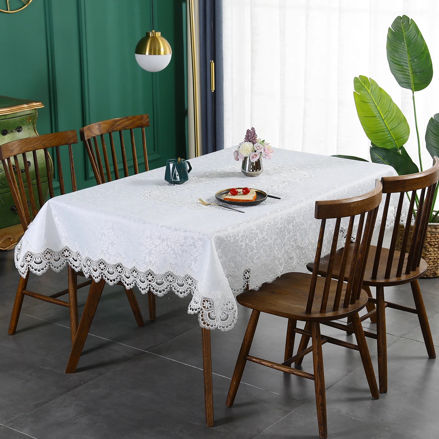 Toalha de mesa bordada de renda batilo, branca, floral, retangular, à prova d'água, para mesa de jantar, festa de casamento, casa