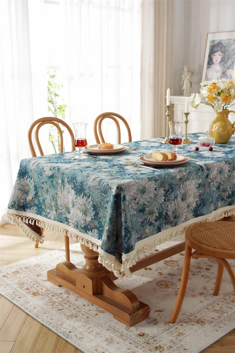 Jacquard pintura a óleo borlas toalha de mesa, retangular dustproof flor capa de mesa, para cozinha jantar mesa de café decoração
