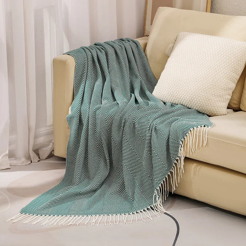 Cobertor Listrado Nórdico, Jacquard Geométrico, Cobertor De Malha, Colcha, Tapeçaria Xadrez, Decoração De Sofá, Drop Shipping