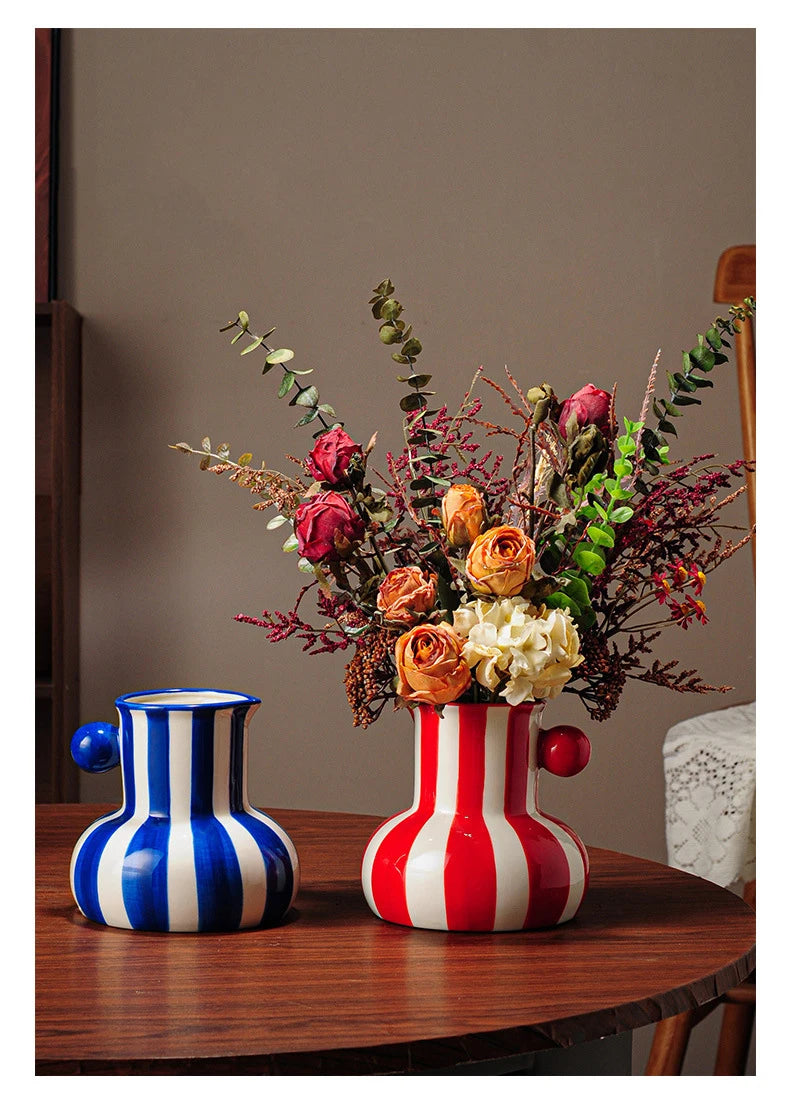 Listras coloridas criativo vaso de cerâmica vasos de plantas decoração de mesa ornamentos arranjo de flores vaso floral decoração estética do quarto