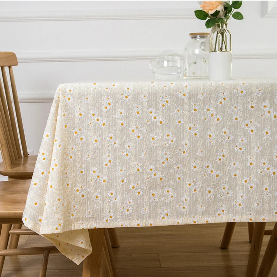 Novo estilo coreano pequena margarida algodão floral toalha de mesa, decoração de mesa de chá, capa de mesa retangular para cozinha casamento sala de jantar