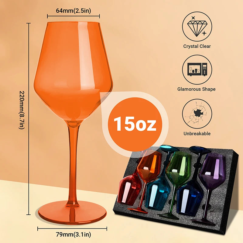 MICHLEY 2/4/6PCS Conjunto de copo de vinho de plástico Tritan colorido inquebrável, luxo reutilizável para festa ao ar livre, máquina de lavar louça, produtos vidreiros