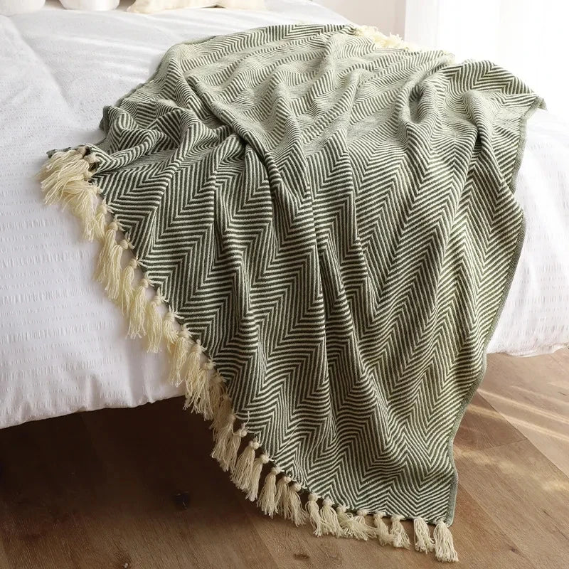 Cobertor Listrado Nórdico, Jacquard Geométrico, Cobertor De Malha, Colcha, Tapeçaria Xadrez, Decoração De Sofá, Drop Shipping